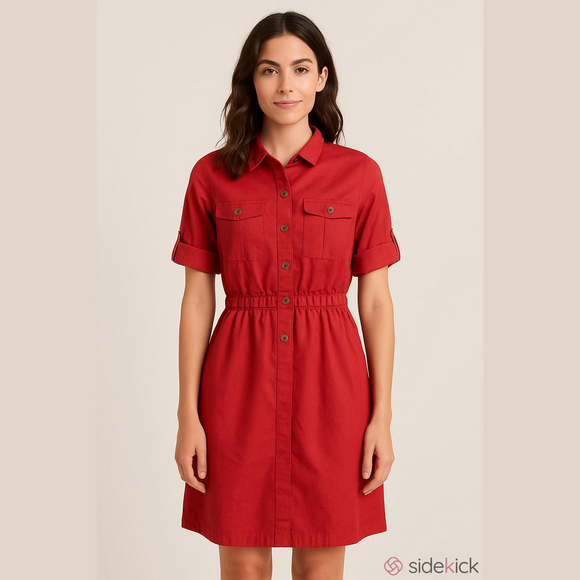 LOFT Dresses & Skirts - Loft Red Cotton Blend Shirt Dress - size XS